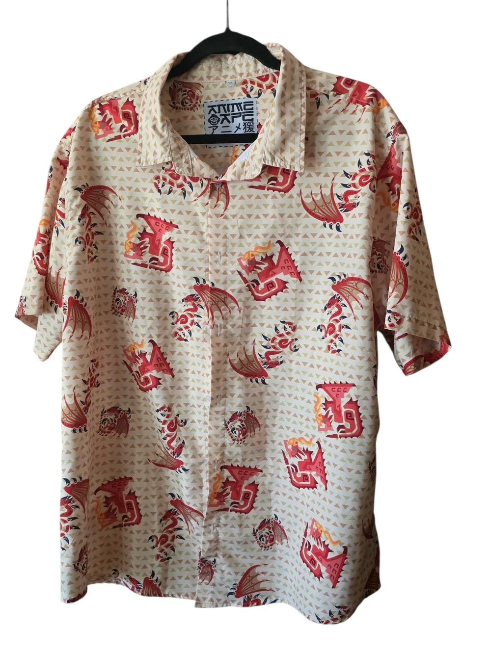 Anime Ape Monster Hunter Rathalos Button Down Shirt Size XL Short Sleeve